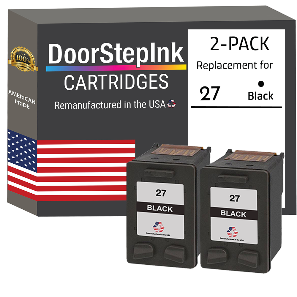 DoorStepInk Brand for HP 27 (C8727AN) Black Twin Pack Remanufactured in the USA Ink Cartridges