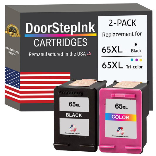 DoorStepInk Brand for HP 65XL Black / Color Combo Pack Remanufactured in the USA Ink Cartridges